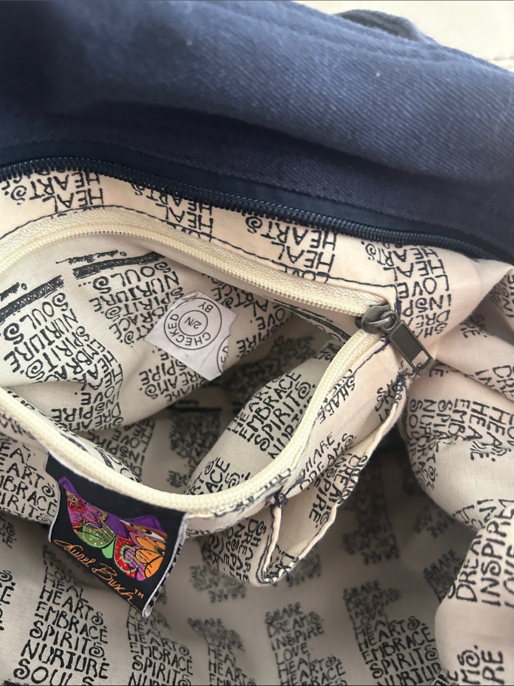 Laurel Burch Navy Tote with Purple Multicolor Cat Panel - Picture 4 of 6